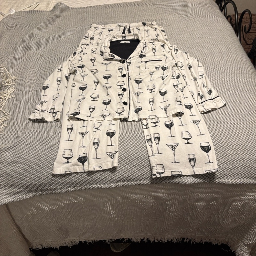 PJ Salvage - New Year’s Black and White Wine Glass Pajama Top